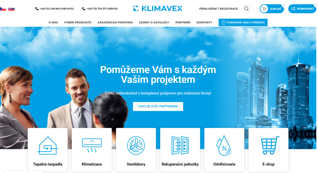 úvodní stránka webových stránek KLIMAVEX