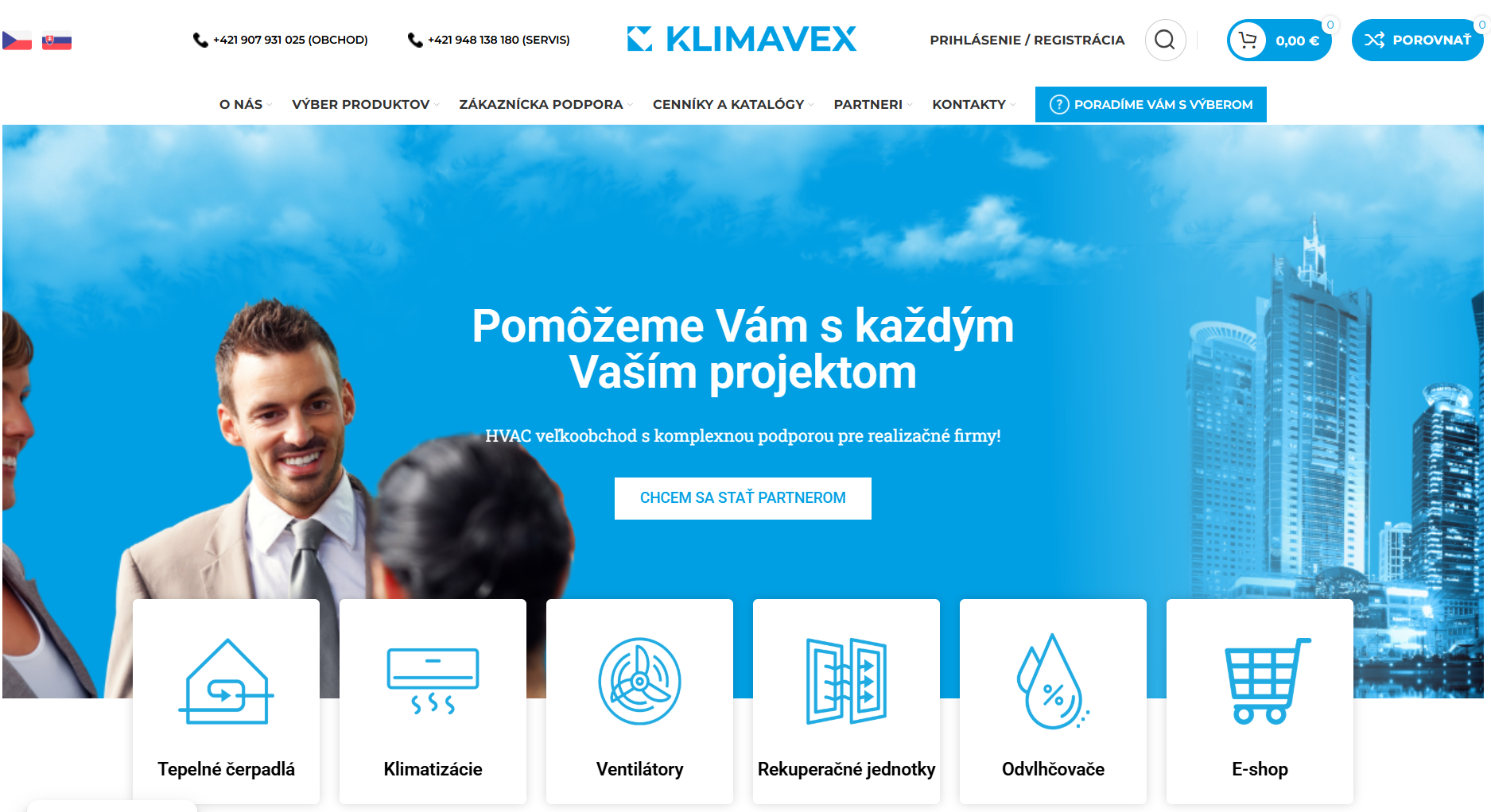 domovská stránka webovej stránky KLIMAVEX